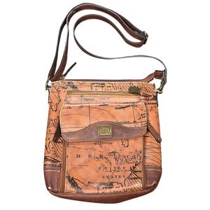 b.o.c. World‎ Map Print Crossbody Organizer Women's Bag Brown Travel Purse